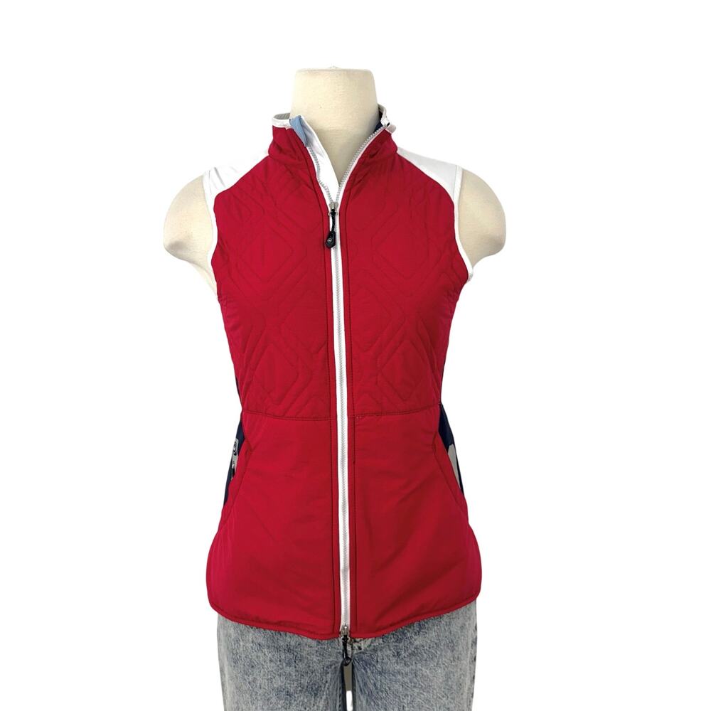 Peter Millar Lizzie Hybrid Vest Full Zip Quilted Sleeveless S Red/Navy/White